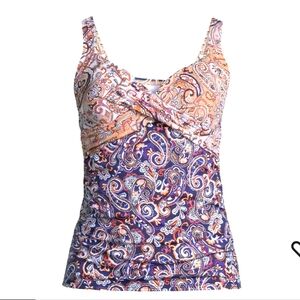 Lands' End Underwire Wrap Tankini Top Deep Sea Paisley Mix